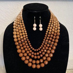 Ombre Brown Bib Bauble Necklace Set with Earrings